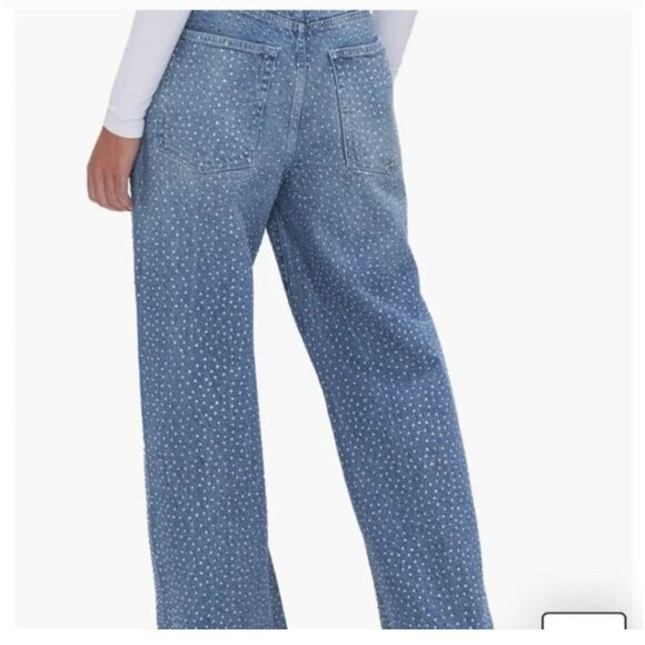 NWT Anthropologie Good American Good Ease High-Rise Rhinestone Wide-Leg Jeans 27 - Picture 11 of 11